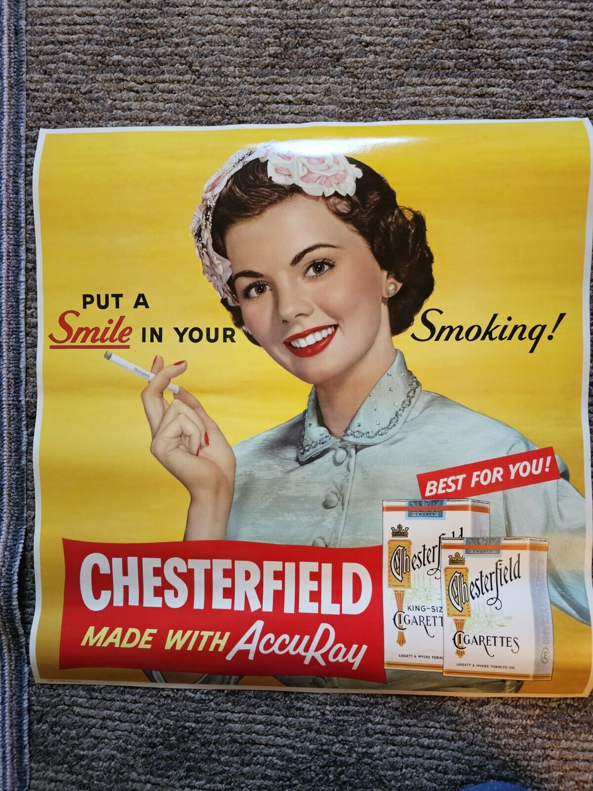 Vintage CHESTERFIELD Cigarettes Store Advertising Sign Lithograph Poster 