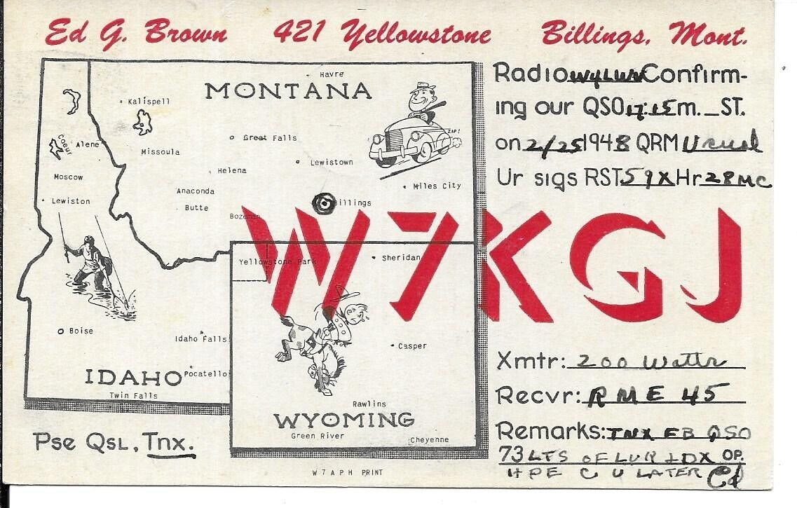 QSL 1948 Billings  Montana   radio  card