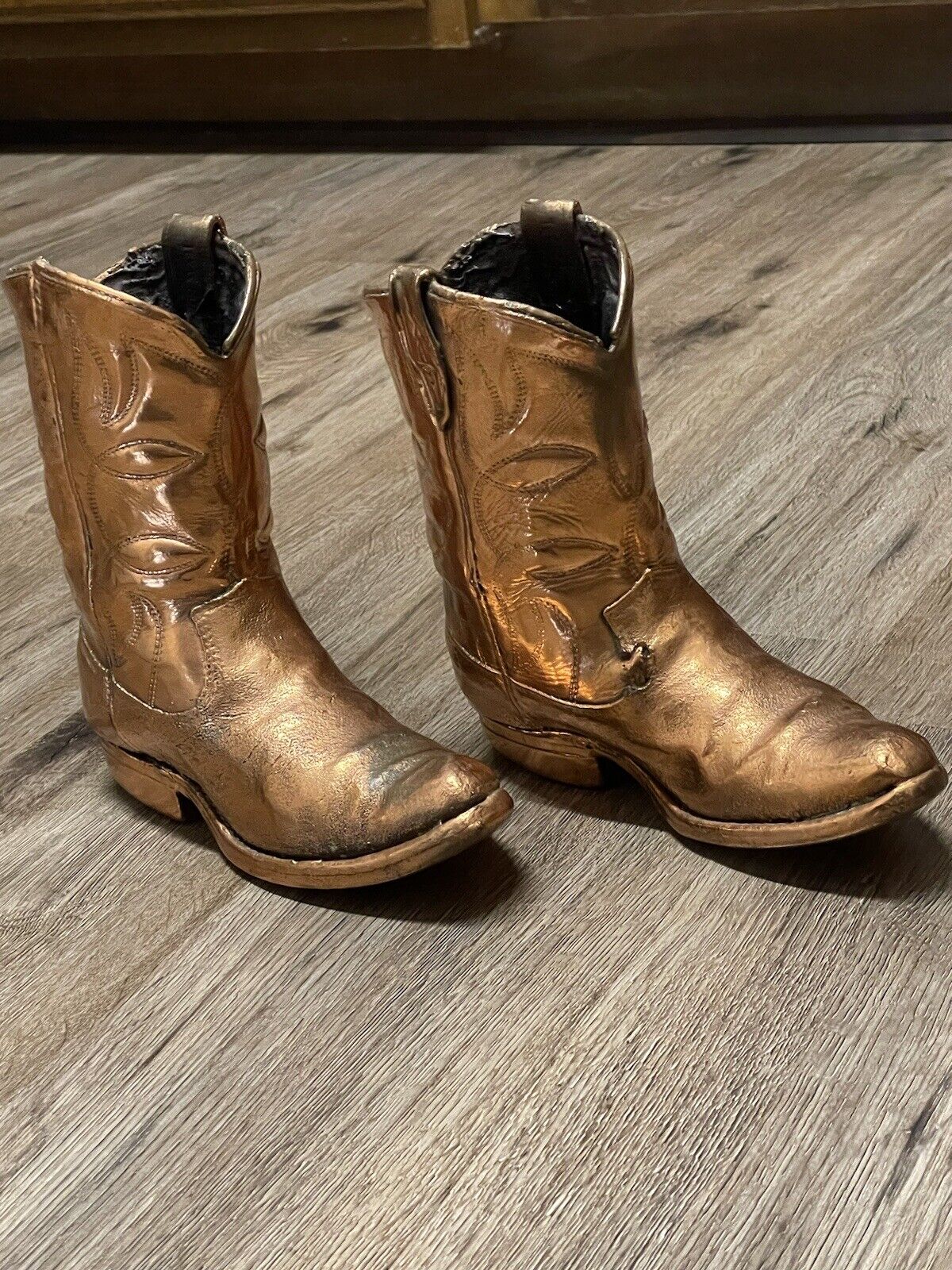 Vintage “Texas Brand” Cowboy Boots Bronze Preserved Pair Size 8 Bronzing Decor