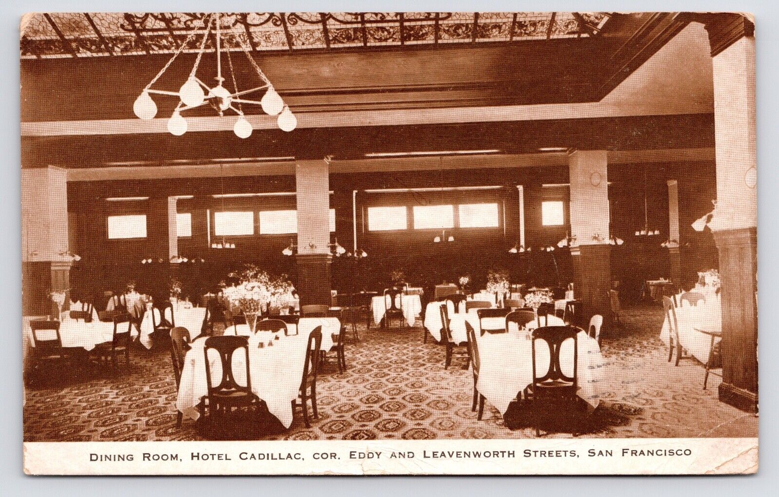 c1900s~San Francisco CA~Hotel Cadillac~Restaurant Interior~Eddy St.~Vtg Postcard