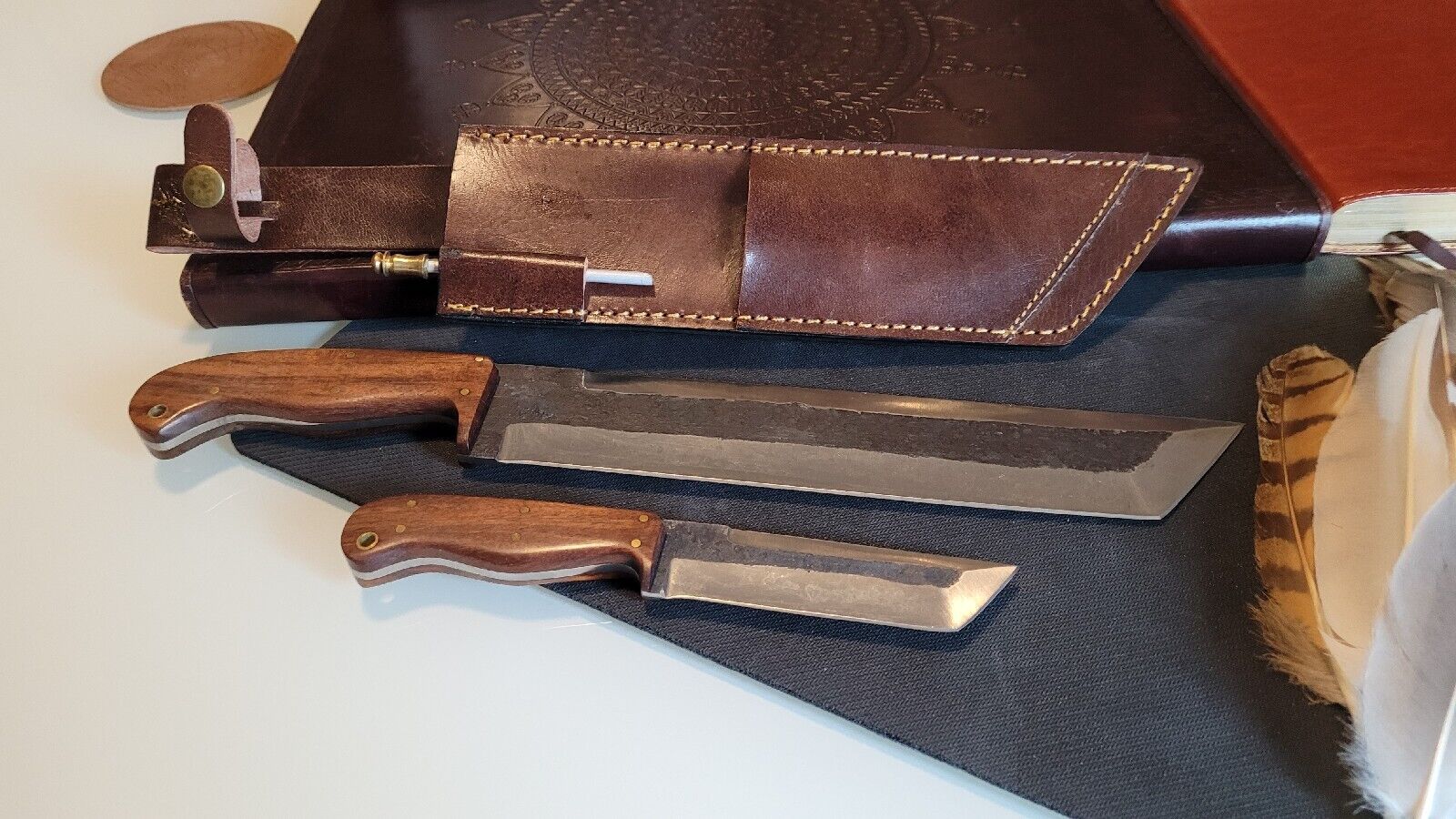 Jack & Jill Hunting Knives Combo Carbon Steel Blade Custom Made w Sharpener