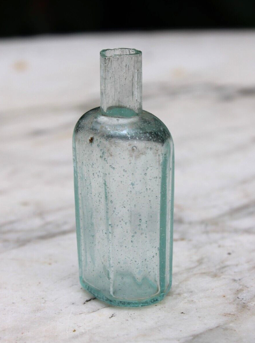 Antique Aqua Blue Colored Glass Medicine Bottle Mini