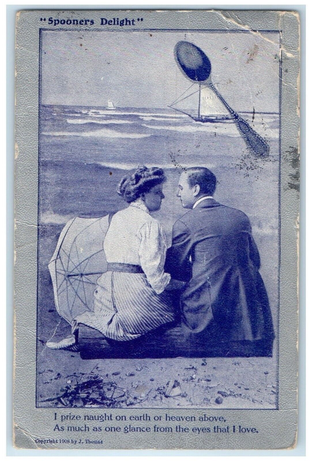 1908 Couple Romance At The Beach Spooners Delight Canby MN Antique Postcard