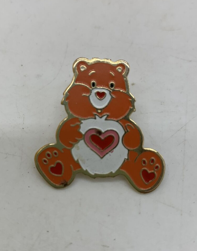 Vintage 1983 Tender Heart Care Bear Enamel Brooch - Lapel Pin - Orange Carebears