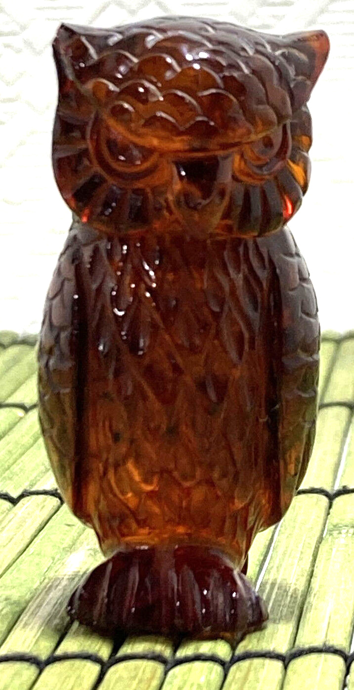 Vintage Amber Hard Plastic Owl Figurine Made in Hong Kong 2\