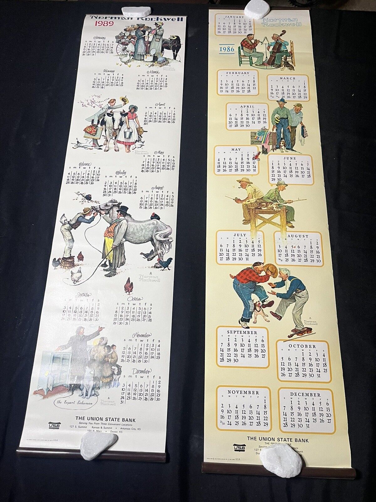 RARE Vintage Norman Rockwell 1986 1989 Union State Bank Calendars - 32 Inches