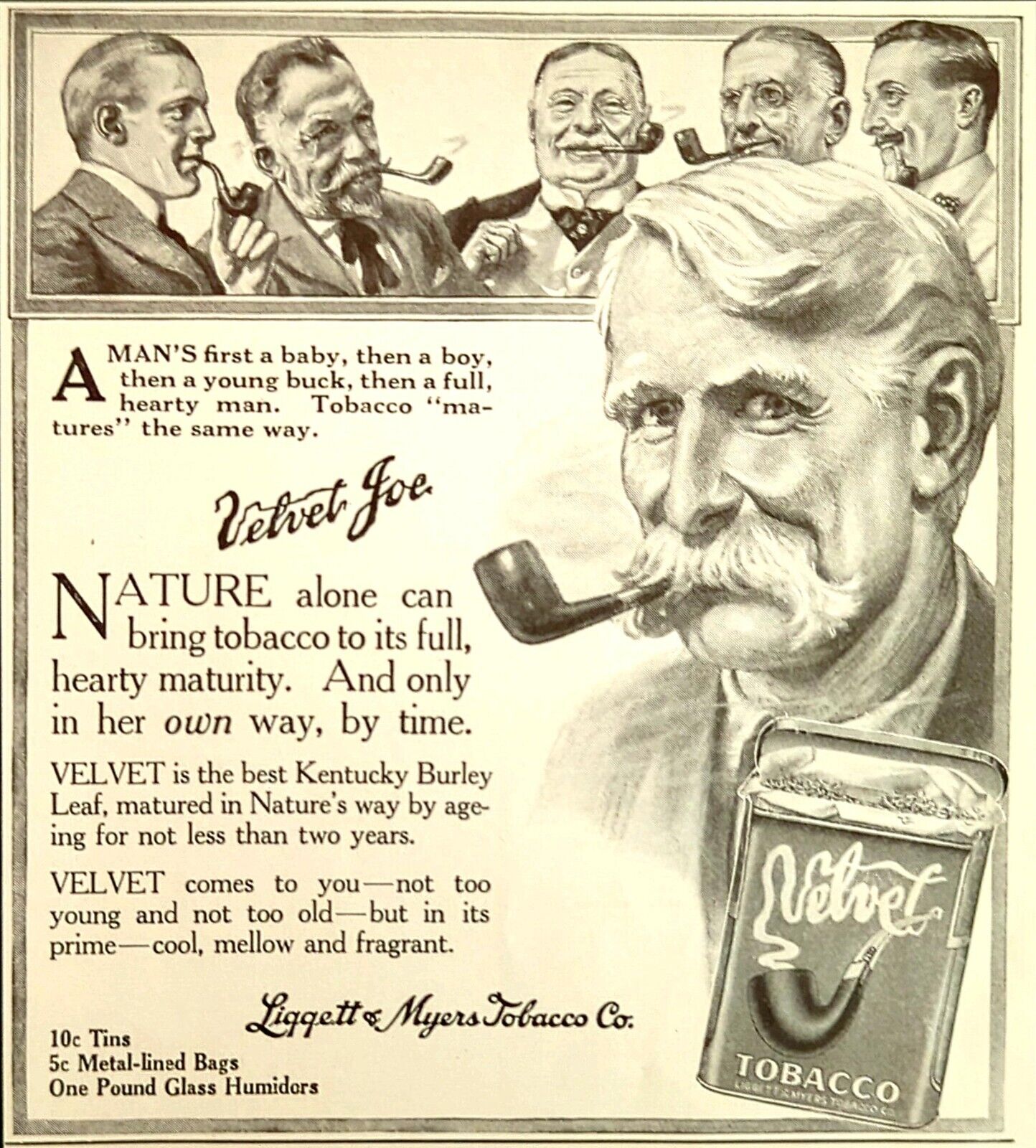 1916 Velvet Tobacco Liggett Myers Tins Metal Lined Bags Humidors Print Ad 108
