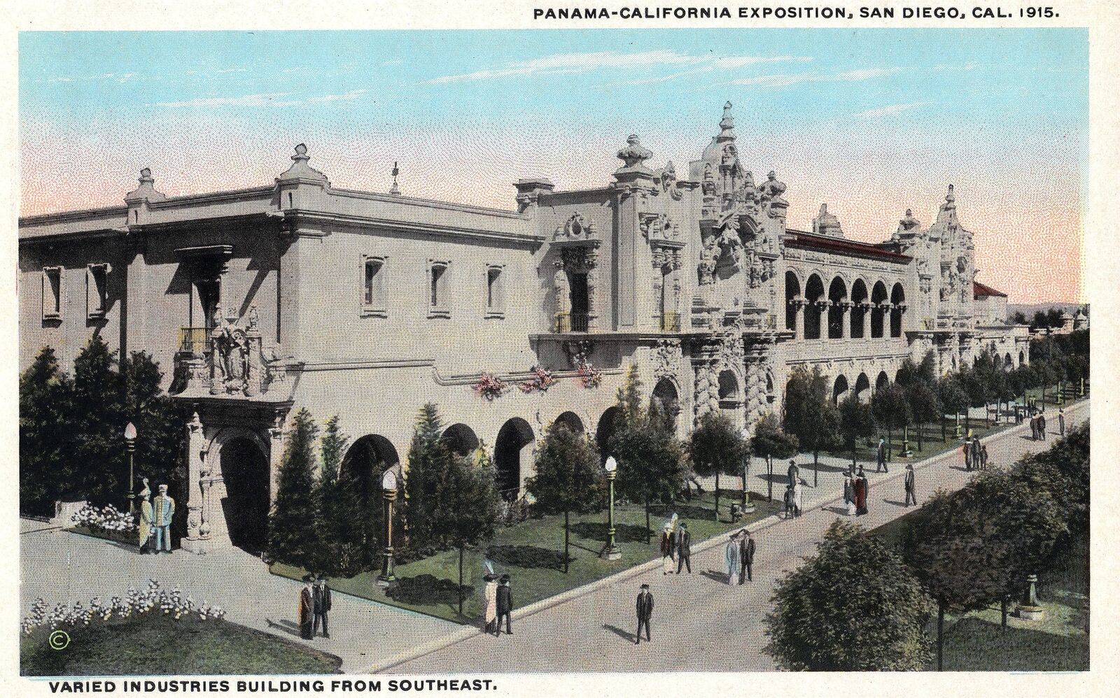 VINTAGE POSTCARD PANAMA CALIFORNIA EXPO 1915 VIEW OF VARIED INDUSTRIES BUILDING