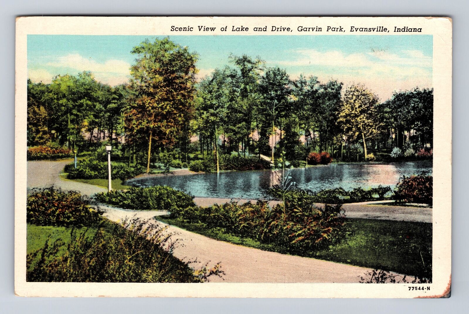 Evansville IN-Indiana, Garvin Park, Scenic View Lake & Drive, Vintage Postcard