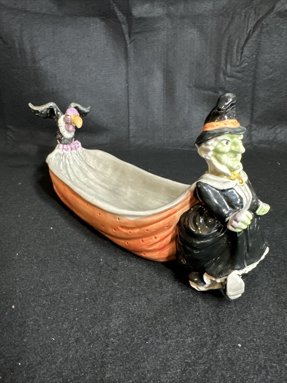 VERY RARE 1988 Fitz & Floyd Halloween Witch Vulture Candy Nut Bowl Dish 🎃🎃