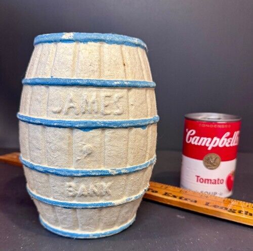 Vintage  James Candy Co., Paper Mache, Salt Water Candy Barrel