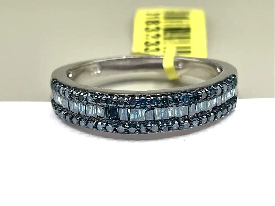 Chuck Clemency Blue Diamond Band Ring Size 9.5 Sterling Silver 925 Jewelry #263
