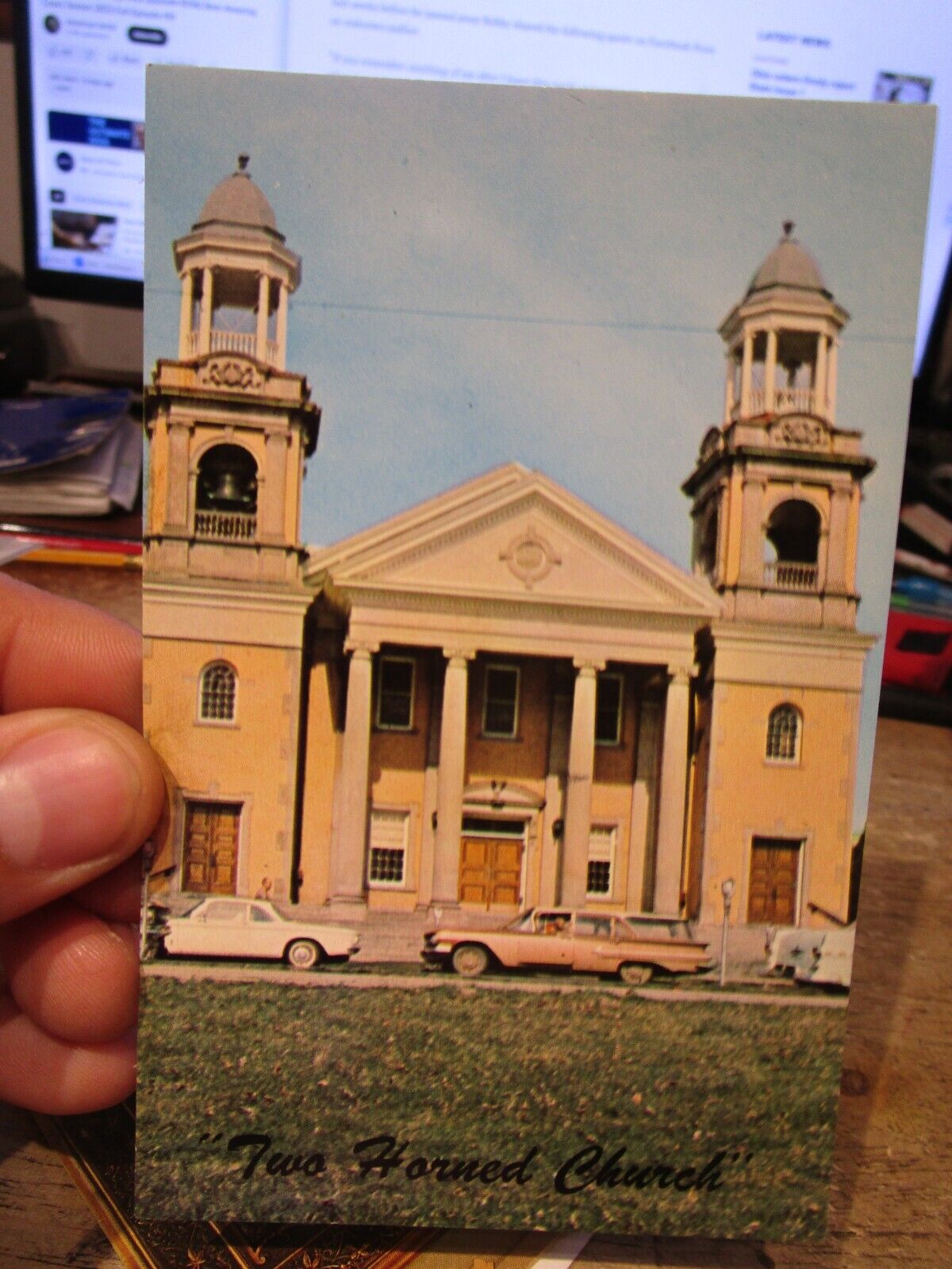 G5 Old MARIETTA OHIO Postcard Two Horned Church Twin Towers In Use Since 1809