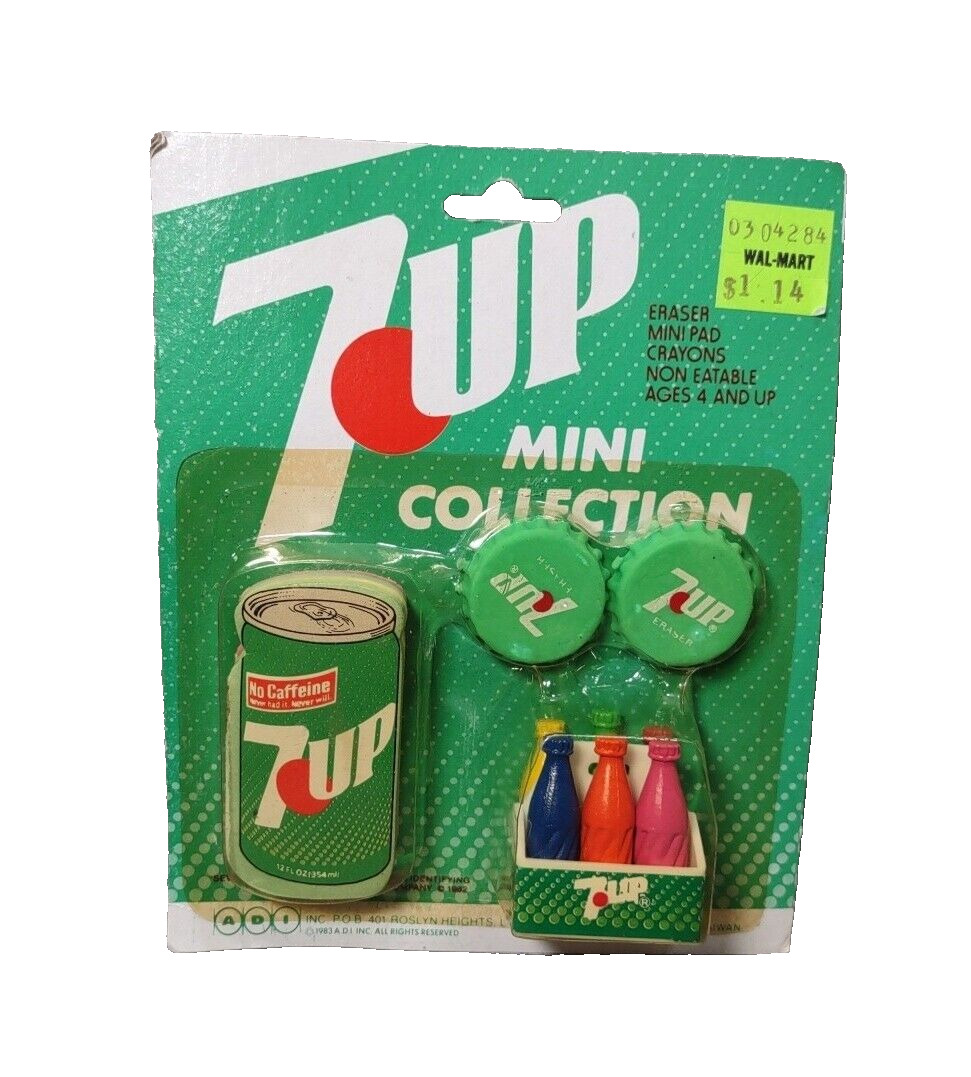 Vintage 1983 7 Up Mini Collection Soda Advertising Rubber Pencil Erasers Crayons