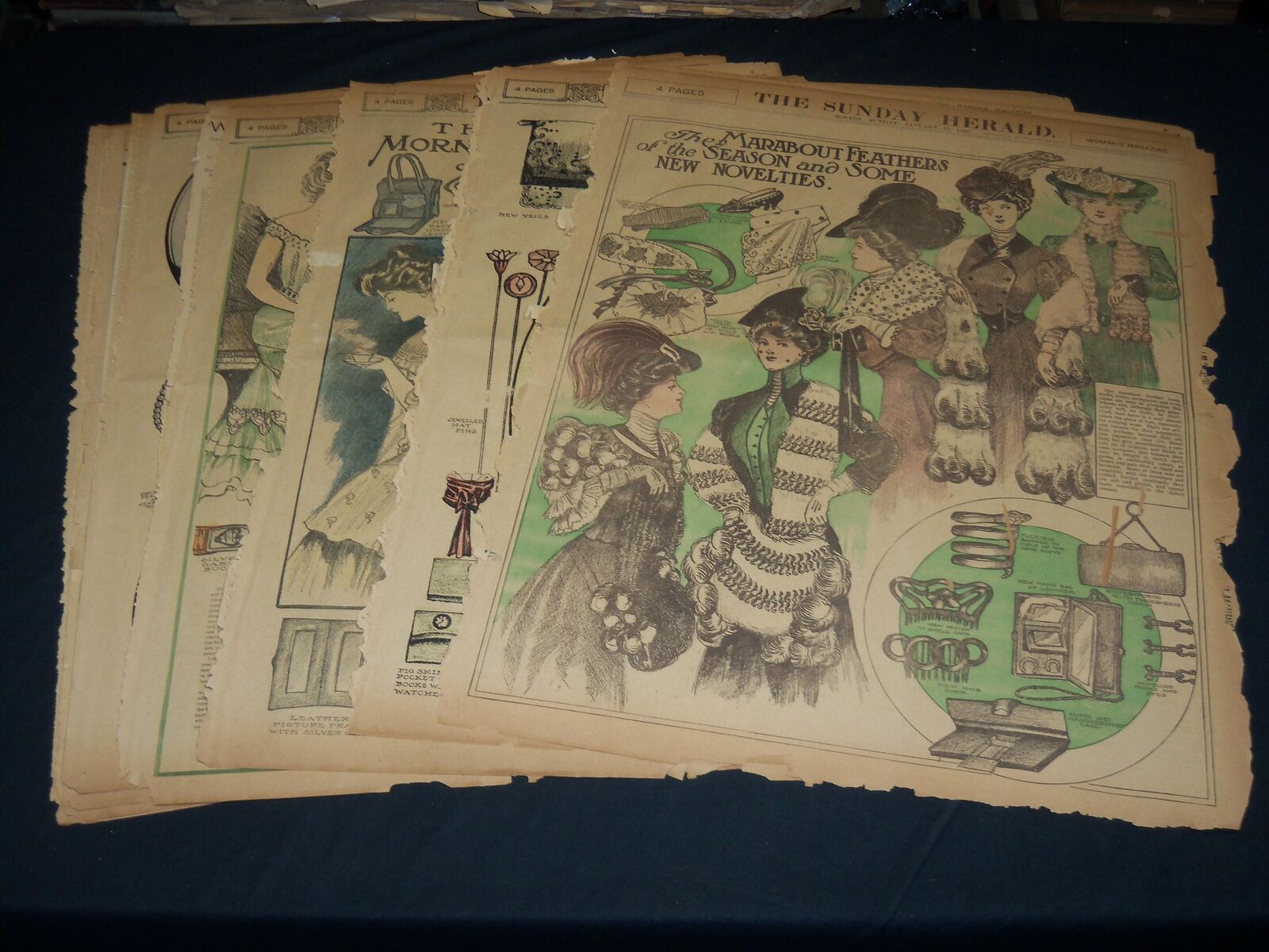 1907 THE BOSTON HERALD SUNDAY WOMAN'S MAGAZINE SECTIONS LOT OF 8 - UP 95