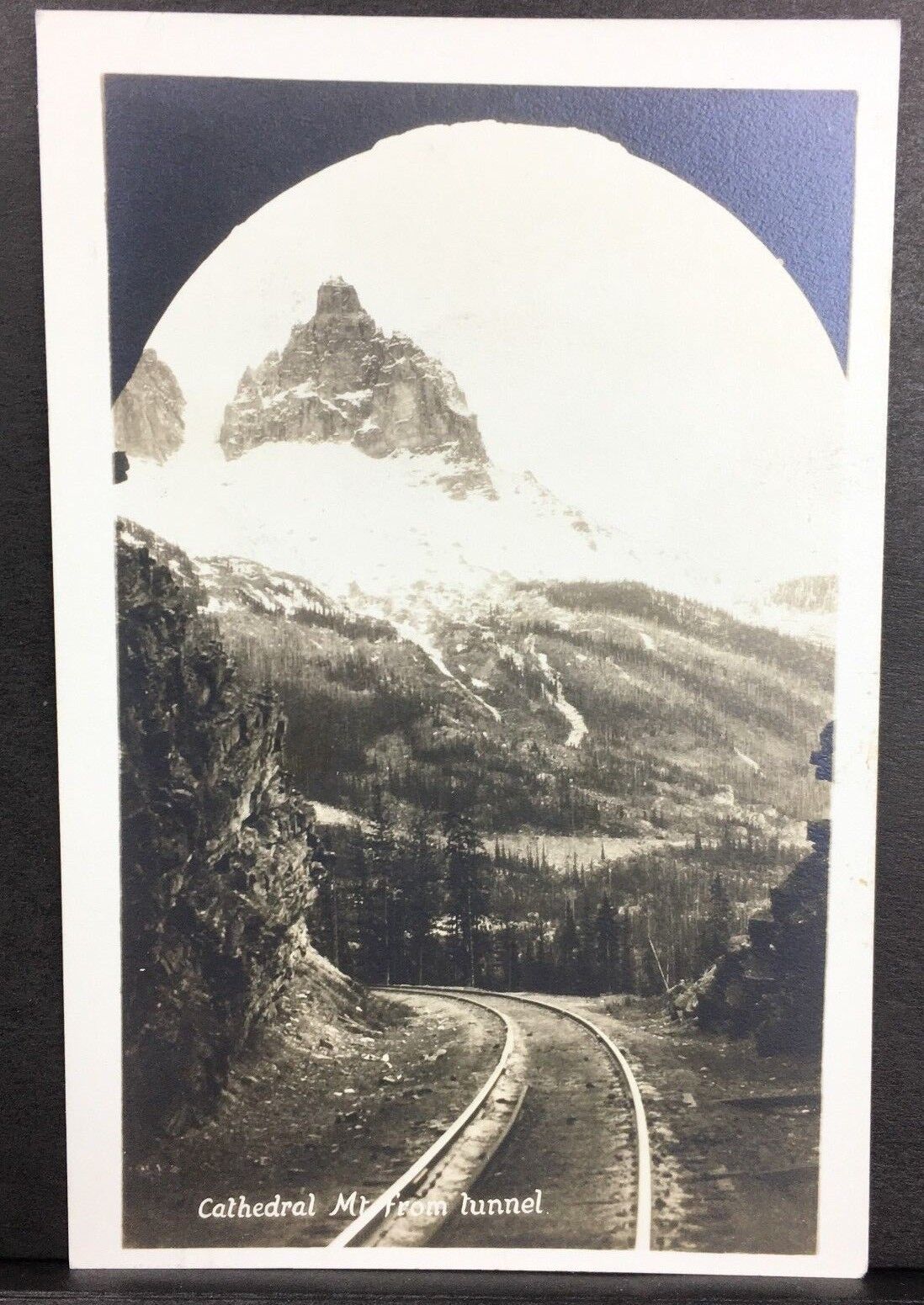 Vintage RPPC Cathedral Mountain MT from Train Tunnel Postcard Real Picture 