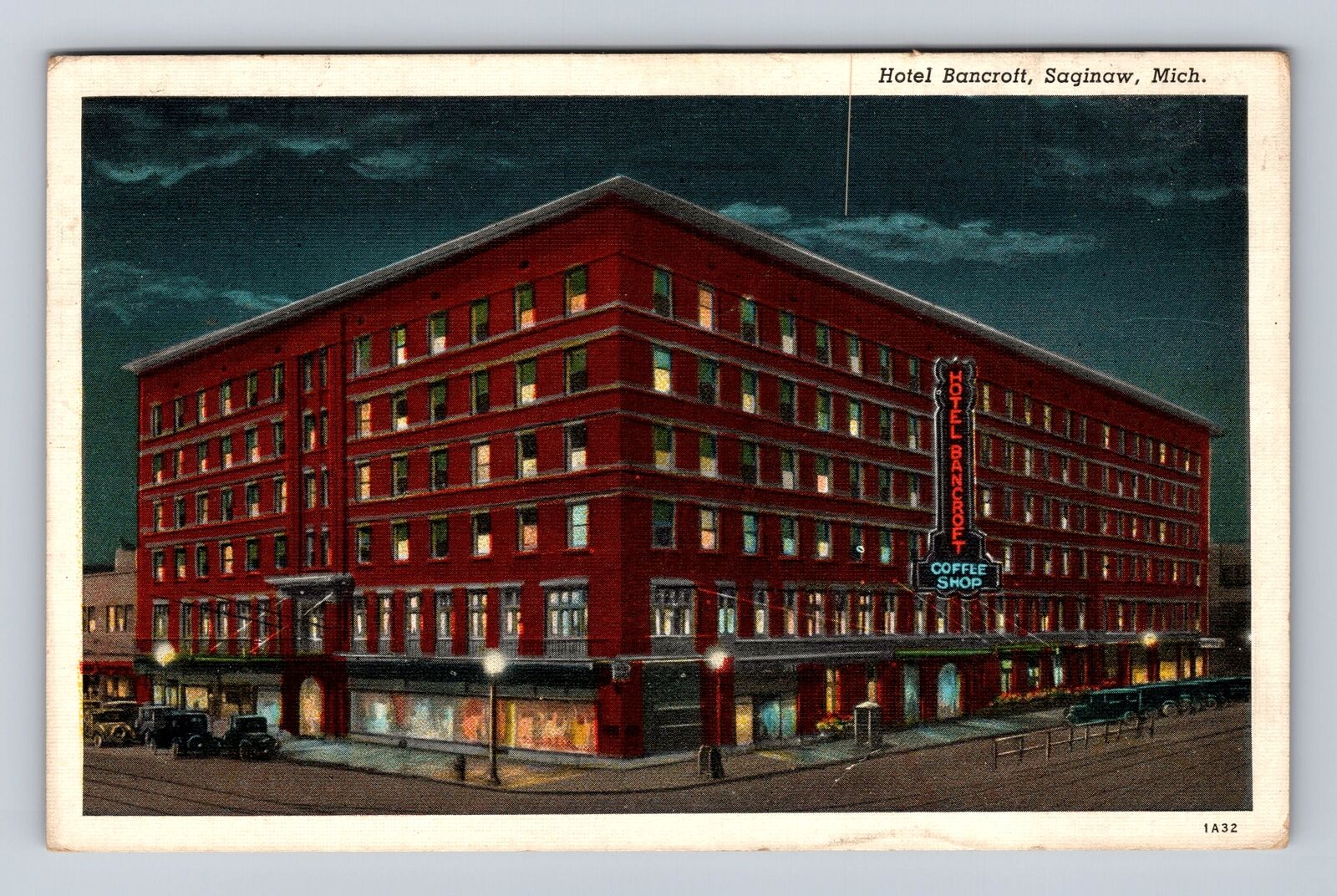 Saginaw MI-Michigan, Hotel Bancroft, Advertising, Antique Vintage c1940 Postcard