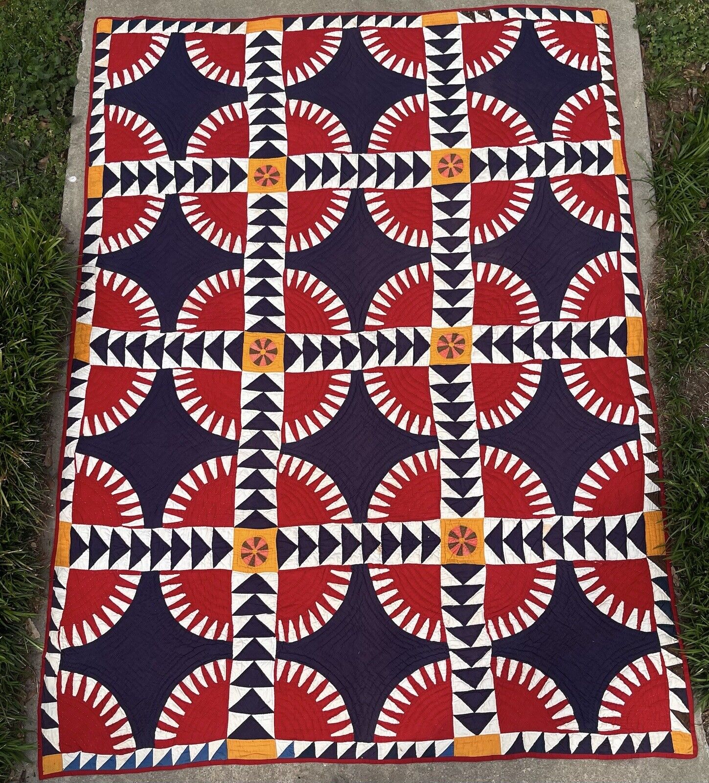 Antique 1880’s New York Beauty Hand Stitched American Folk Art Quilt