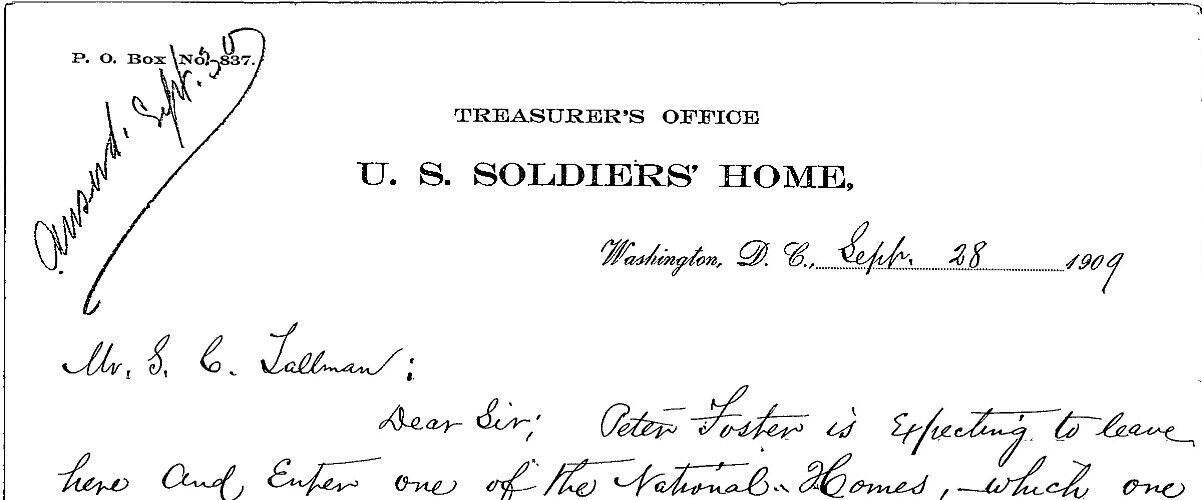 Antique 1909 U S SOLDIERS HOME TREASURERS OFFICE LETTERHEAD WASHINGTON DC BL86