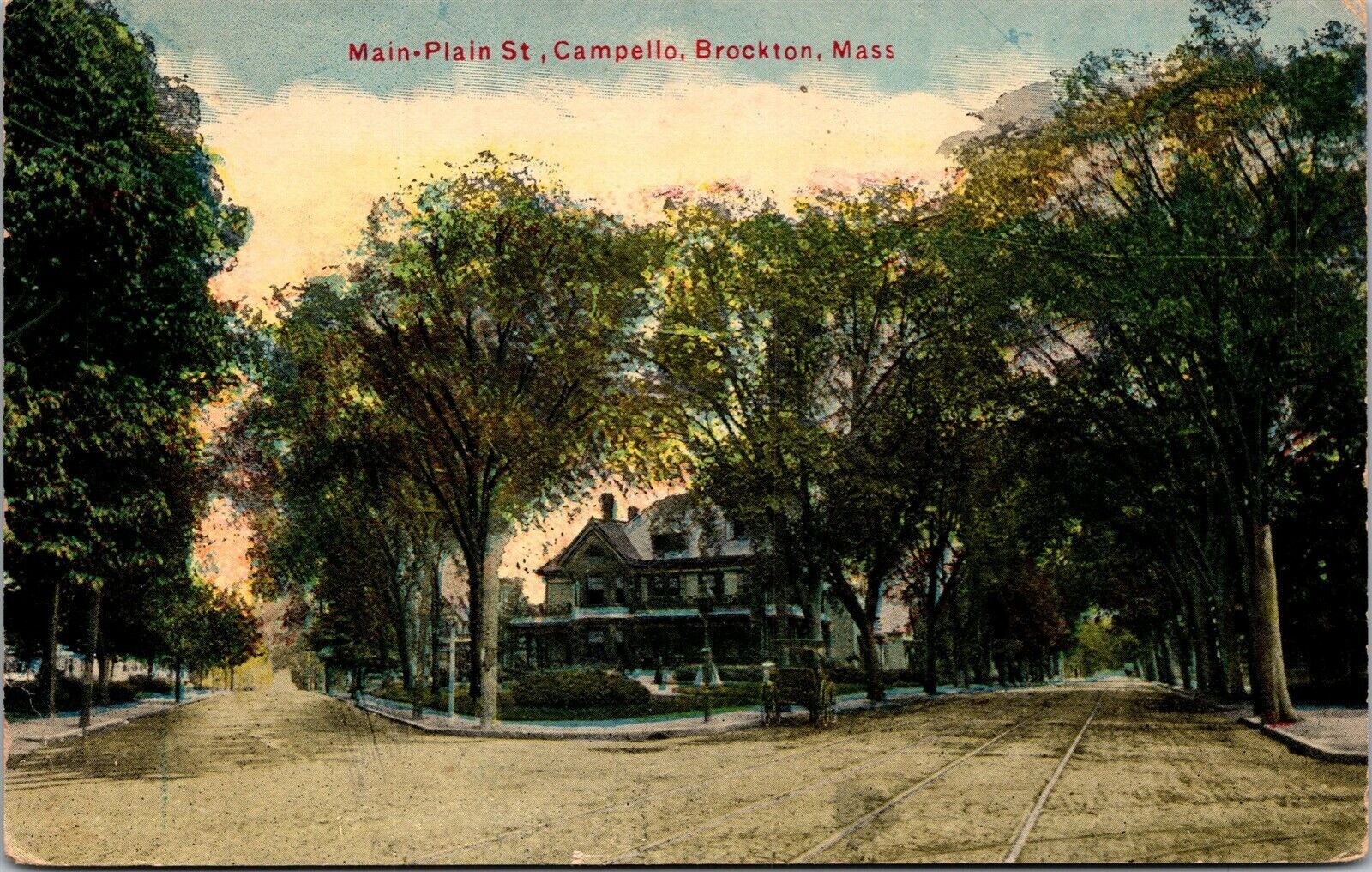 Vtg Brockton MA View of Main & Plain Street Campello Residential 1910s Postcard