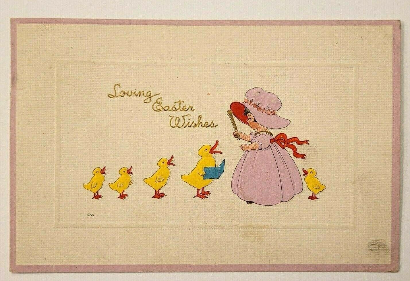 c. 1913 Antique Easter Postcard S. Bergman NY Girl with Ducklings