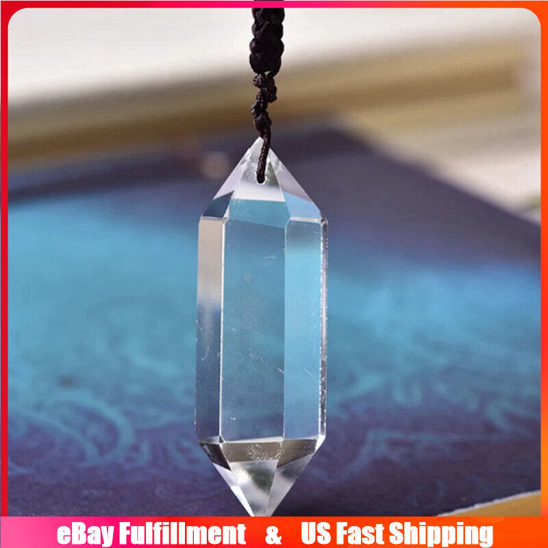 Natural Clear Quartz Crystal Wand Pendant Healing Energy Stone Necklace Amulet