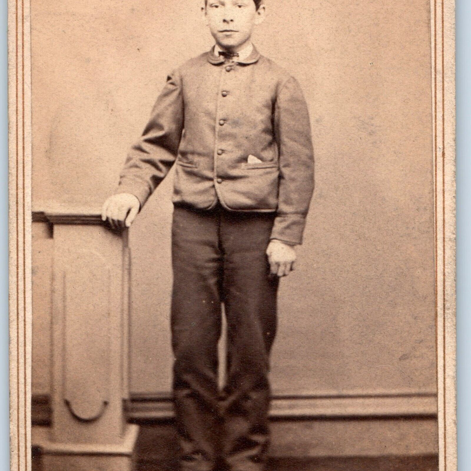 c1860s Handsome Young Man Standing CdV Photo Card Male Wall Pillar Fashion H17