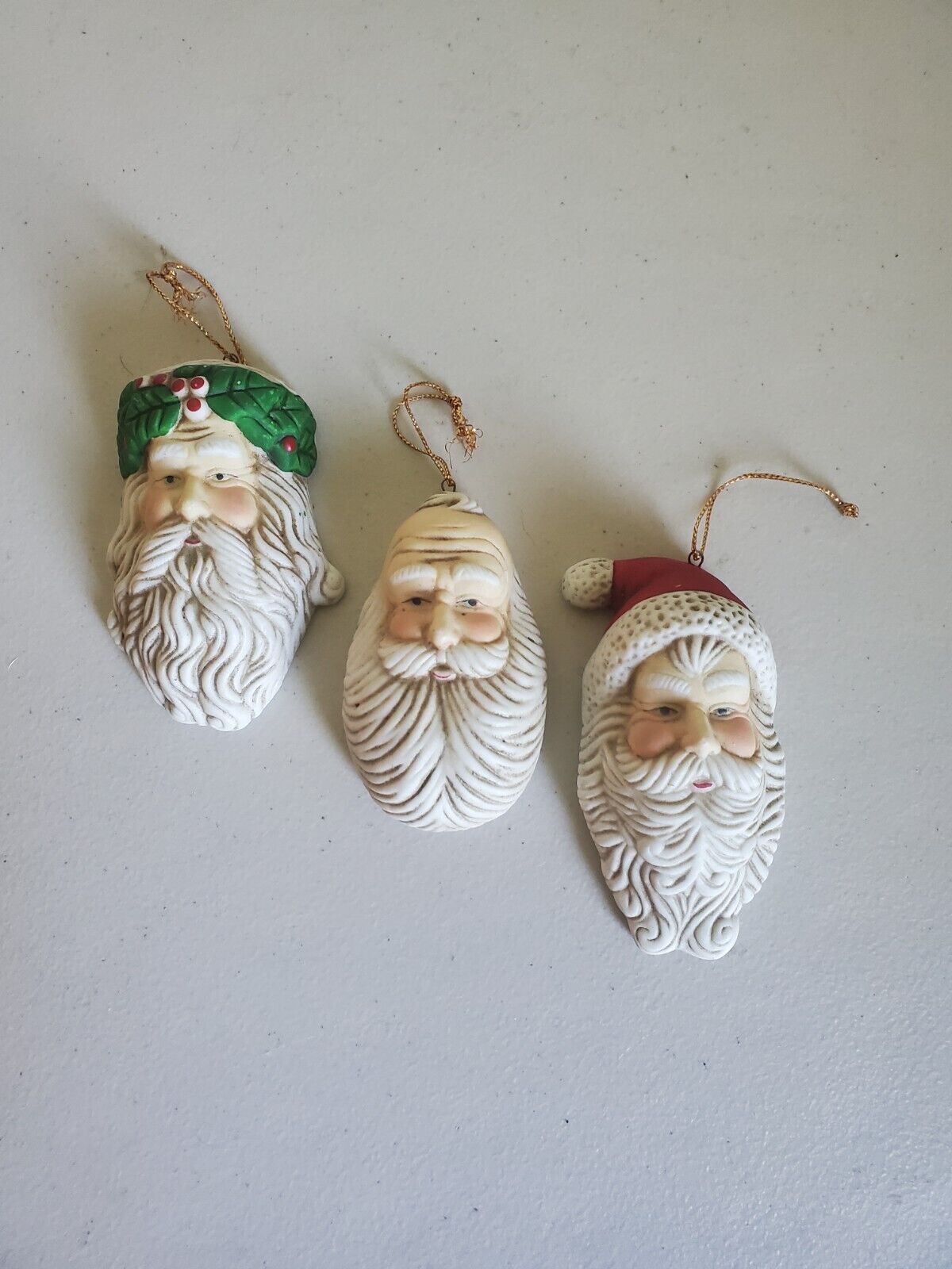 3D Santa Victorian Antique Porcelain Ornaments Set Of 3