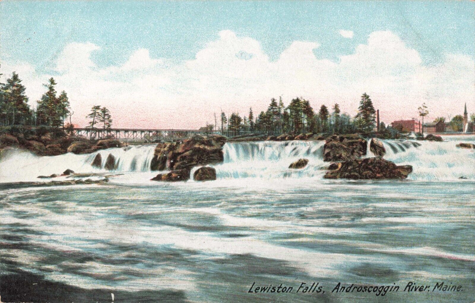 Lewiston ME Maine, Lewiston Falls, Androscoggin River, Vintage Postcard