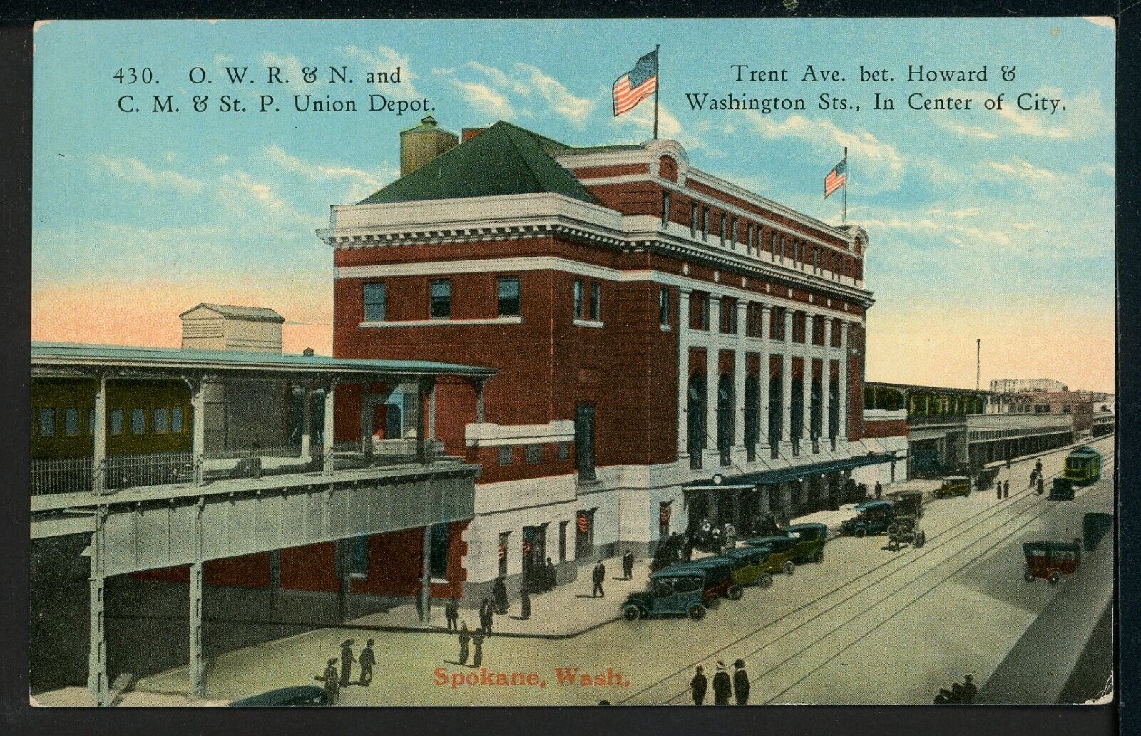 Early OWR&N and CM&St. P Union Depot Spokane WA Historic Vintage Postcard M666