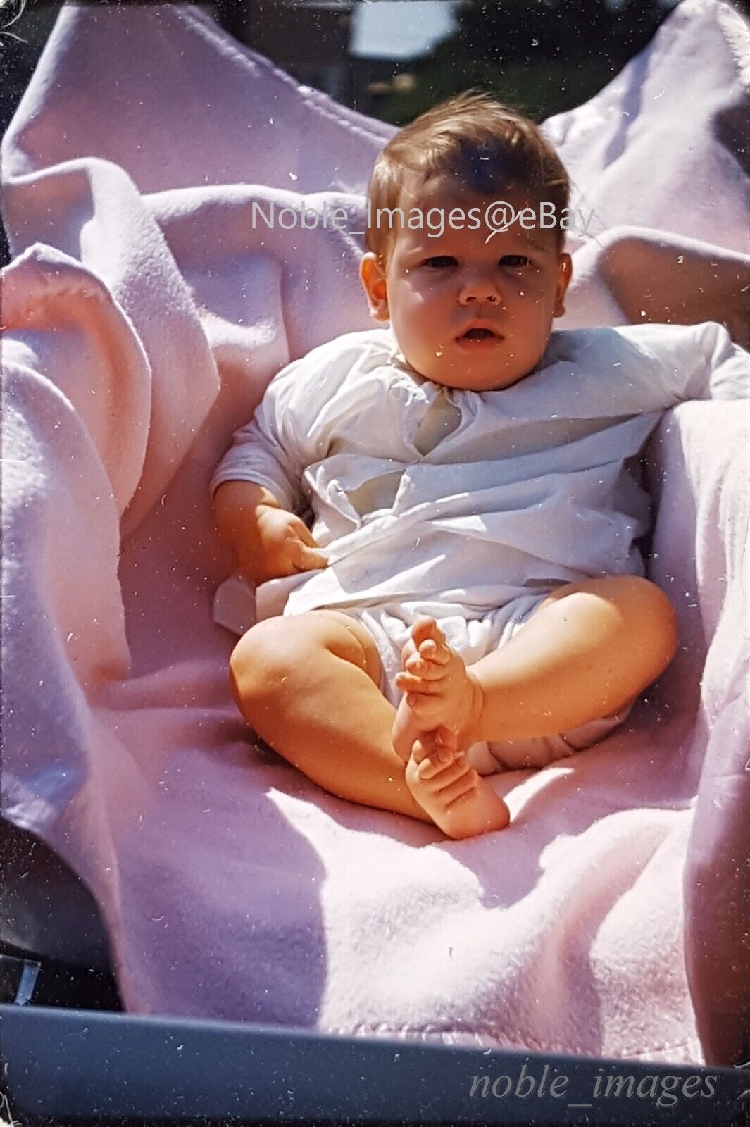 1952 Cute Chubby Baby Pink Blanket Red-Border Kodachrome Slide