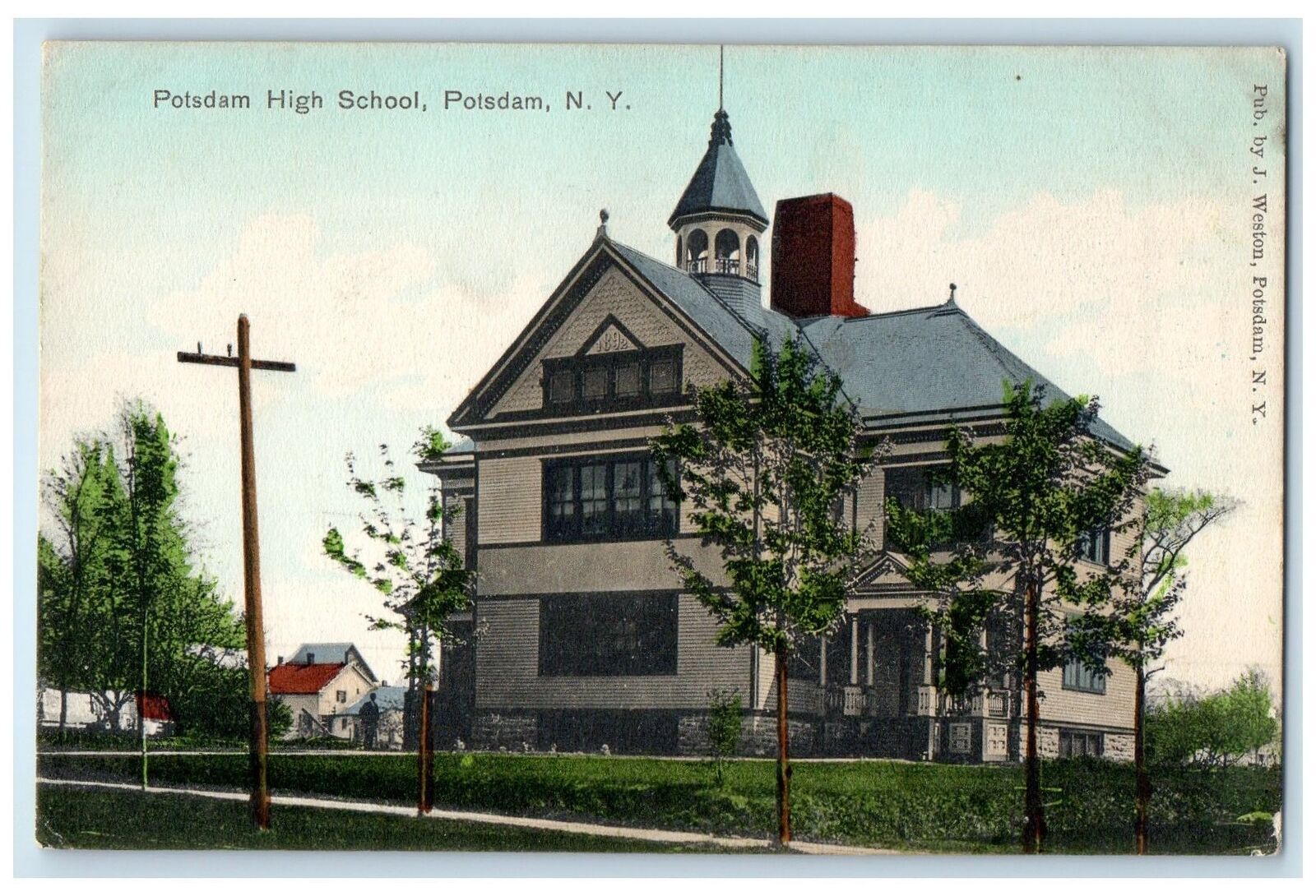 c1910's Potsdam High School Exterior Potsdam New York Unposted Trees Postcard