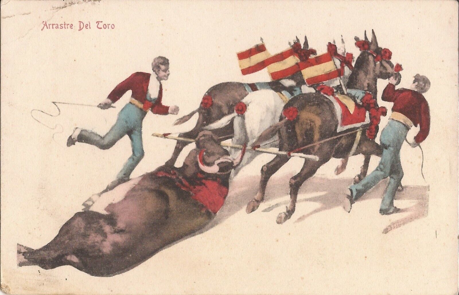 BULLFIGHTING - Arrastre Del Toro - Spanish Flags