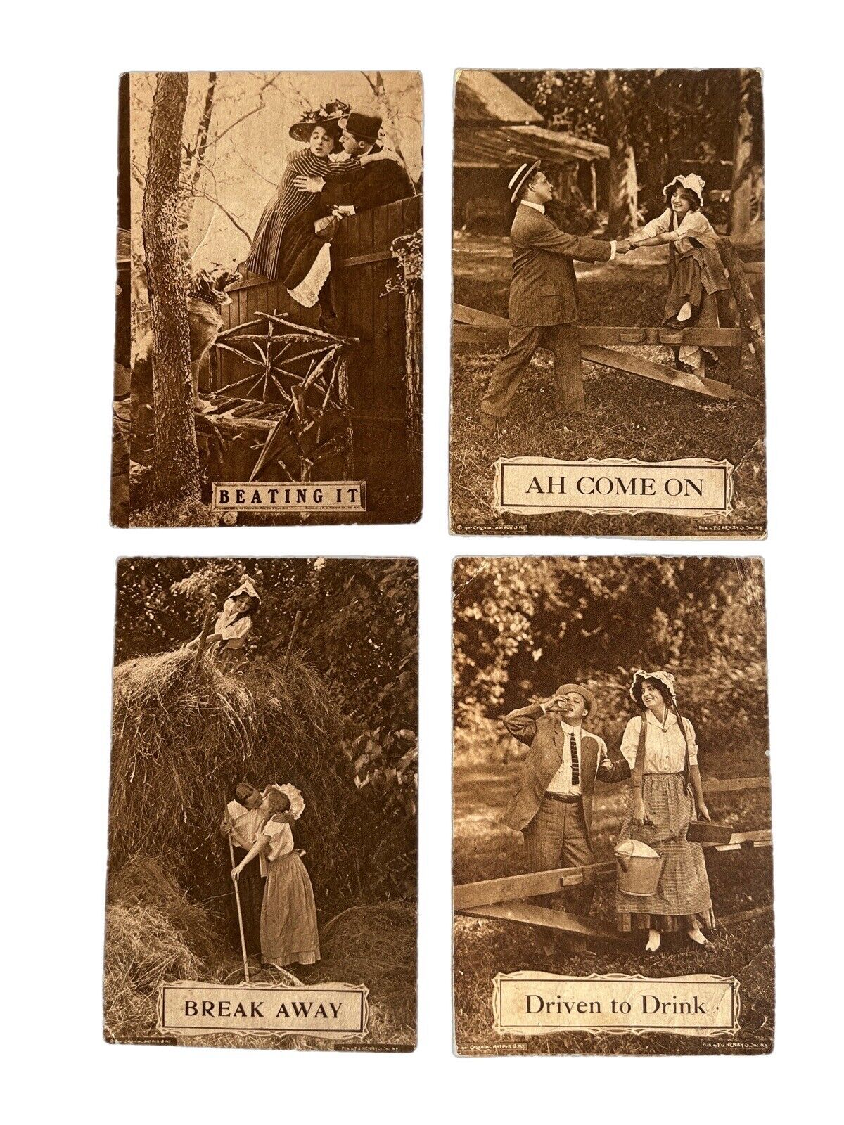 Antique Postcard Litho Photo 1910 Ephemera Set Of 4 Humorous Flirting Men Women