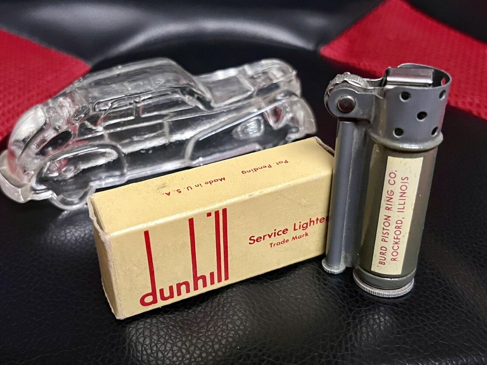 Vintage U.S. Dunhill Service Lighter NEW in box, Burd Piston Rings Advertisement
