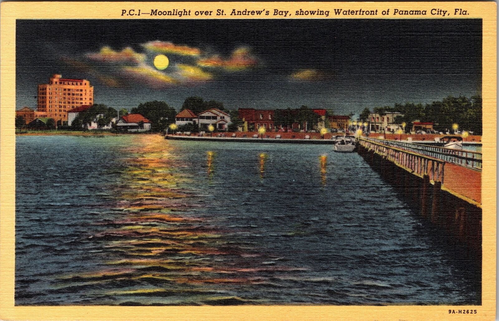 Panama City FL-Florida, Moonlight St. Andrew\'s Bay Waterfront Vintage Postcard