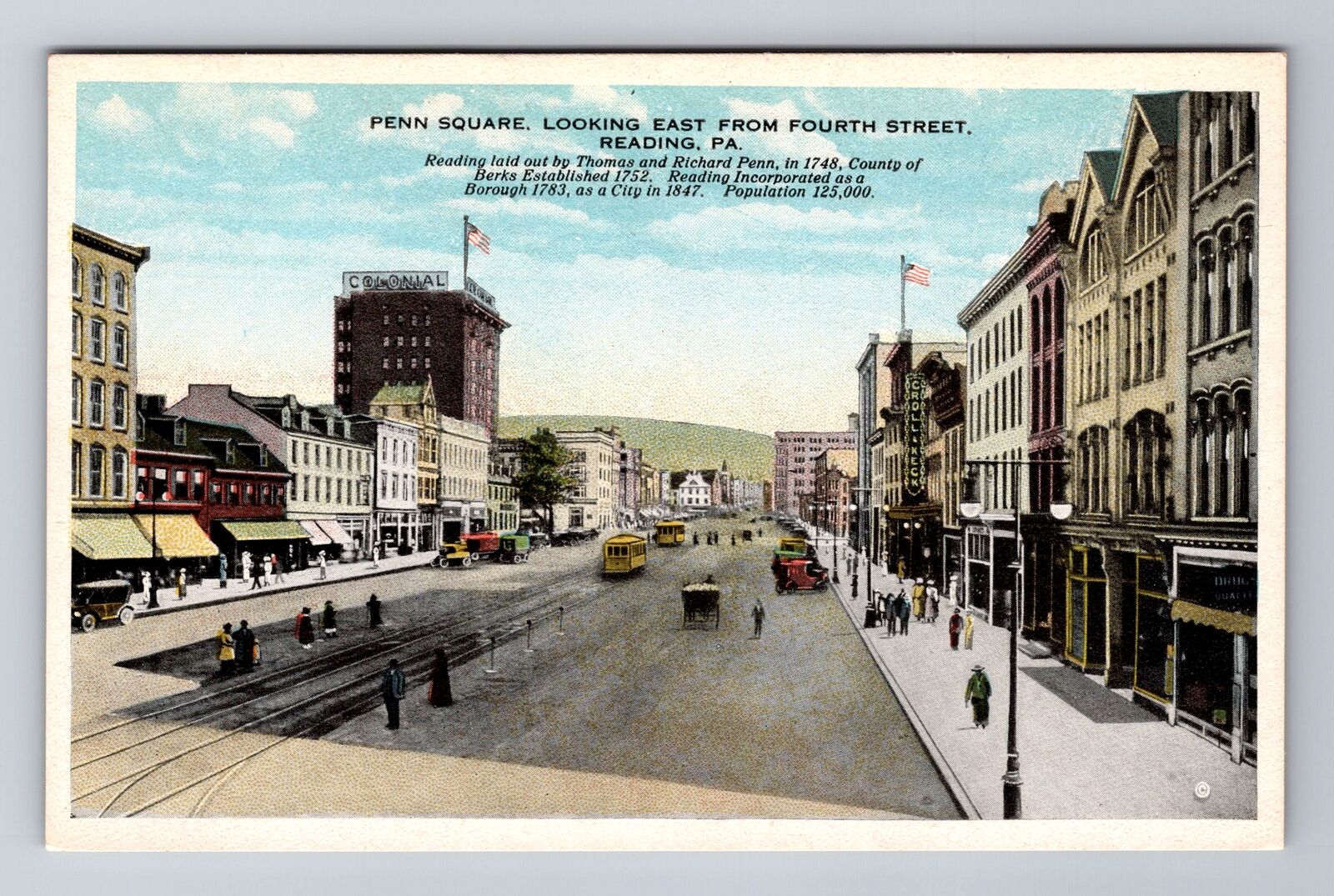 Reading PA-Pennsylvania, Penn Square Looking East, Antique Vintage Postcard