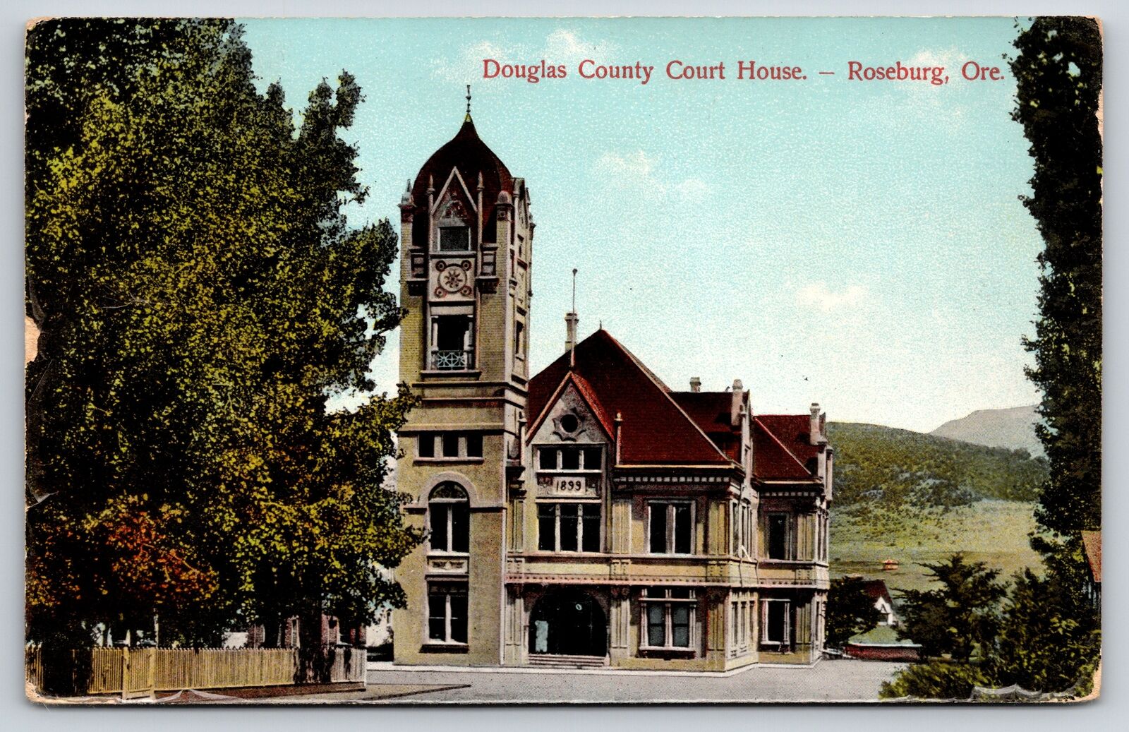 Roseburg Oregon~Douglas County Courthouse 1899~Hills Behind~1916 Postcard