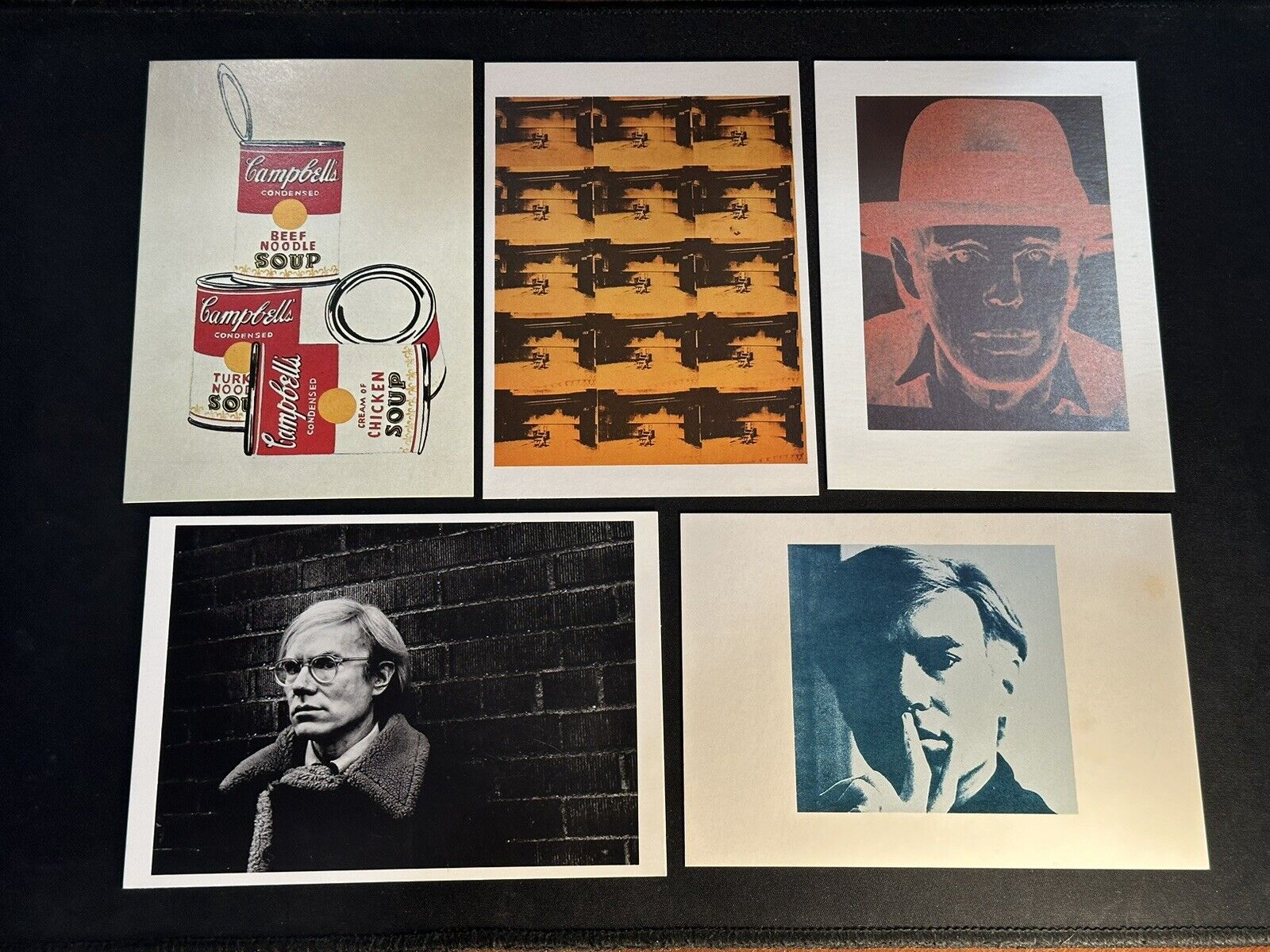 Lot (5) Vintage 1980s Andy Warhol Unposted Campbells Soup Self Portrait Postcard