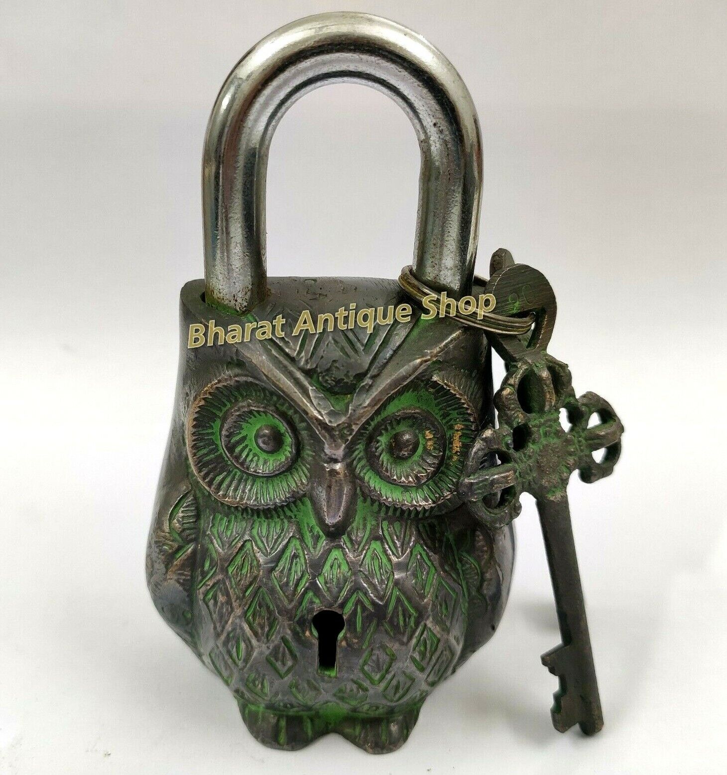 Real Antique Brass Owl Vintage Padlock with Working Key Rare Old Style
