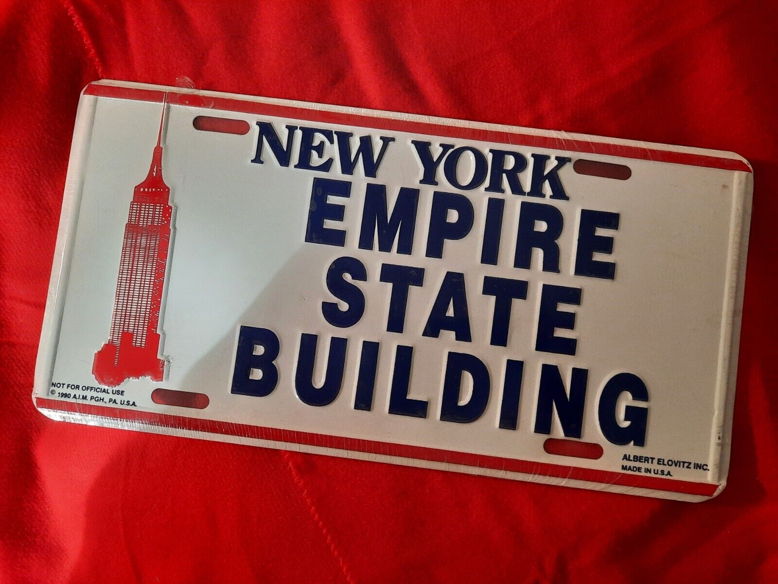 🔥 RARE Vintage '90 NYC EMPIRE STATE BUILDING Auto Novelty License Plate NOS 