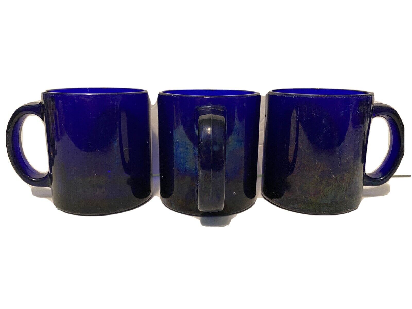 Vintage Mugs Cobalt Iridescent Blue mugs made in USA lot of 3