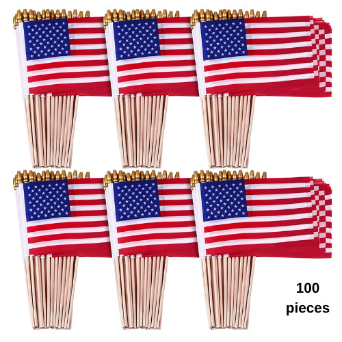 100 Packs of Small American Flags on Sticks, 8 X 12 Inches Mini Handheld US Flag