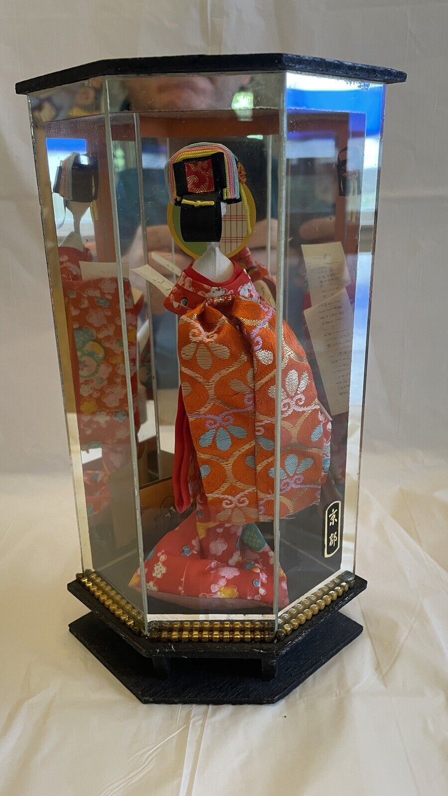 Vintage Japanese Porcelain Geisha Doll in Glass Display Case Westland Company