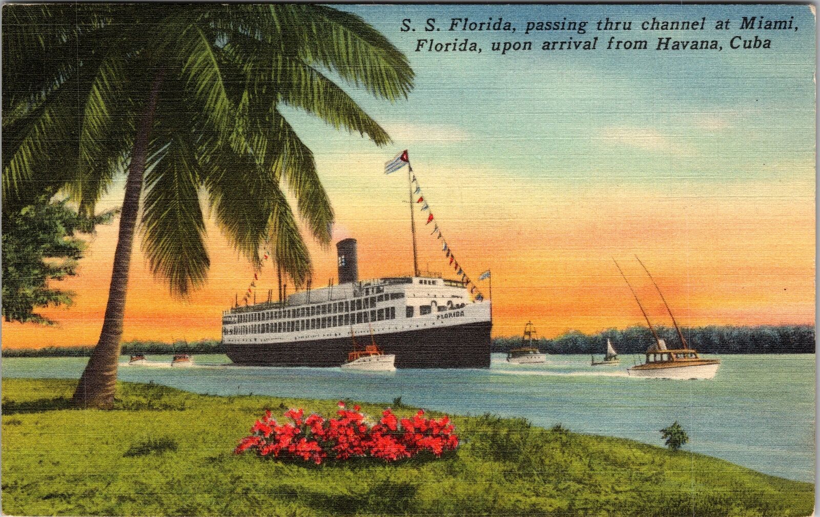 SS Florida, Passing Channel, Ships, Transportation, Vintage Postcard