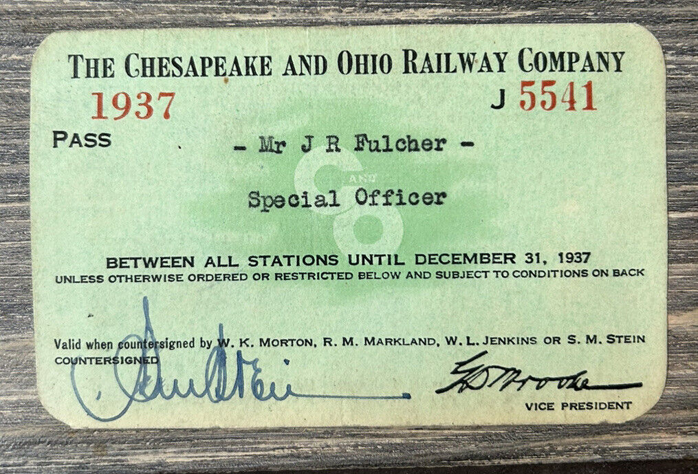 Vtg The Chesapeake and Ohio Railway Company 1937 Pass Special Officer Employee