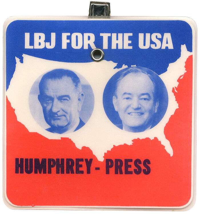 Official 1964 Lyndon Johnson Campaign Hubert Humphrey Press Badge