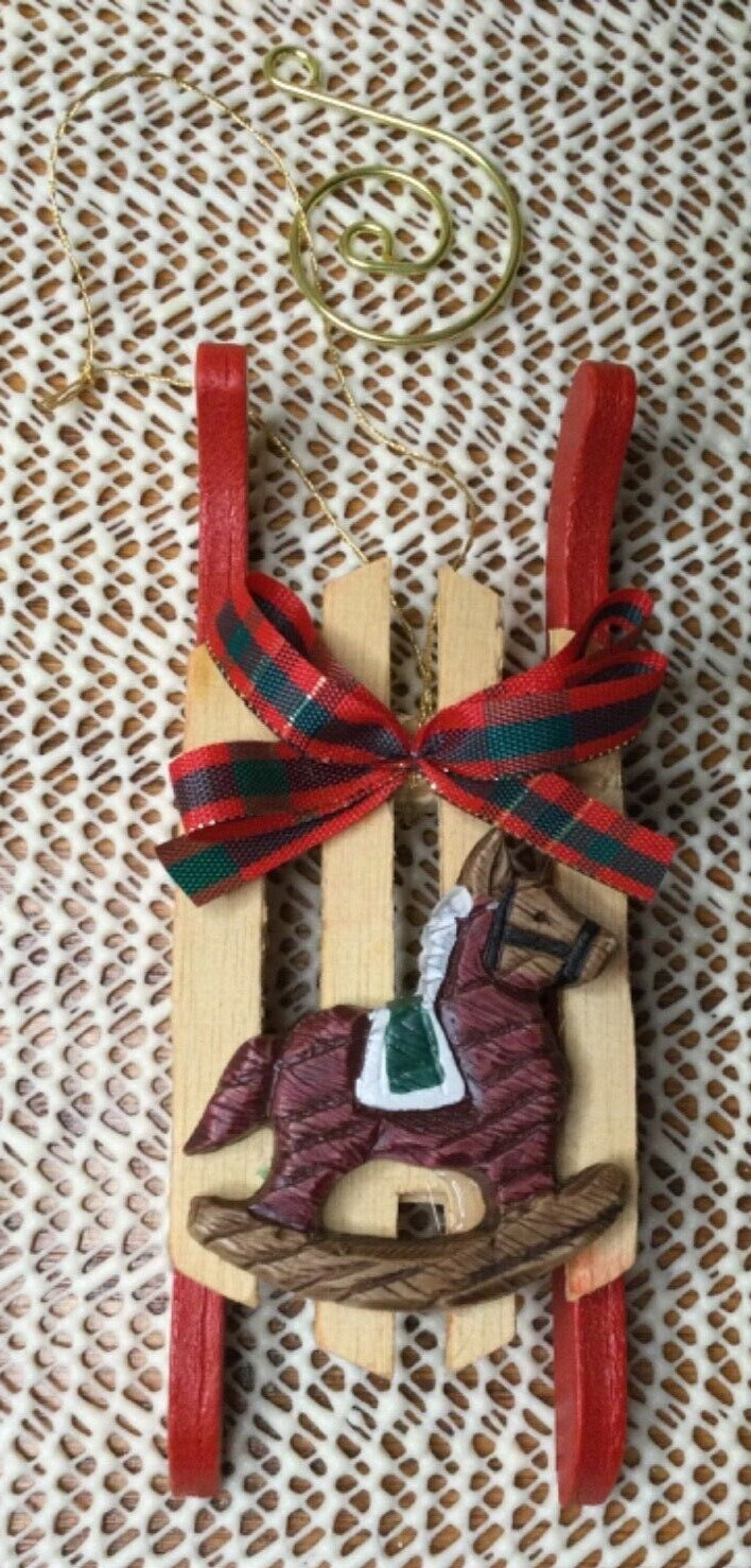 Traditional Wood Sled with 3D Rocking Horse / Horse Emblem Christmas Ornament