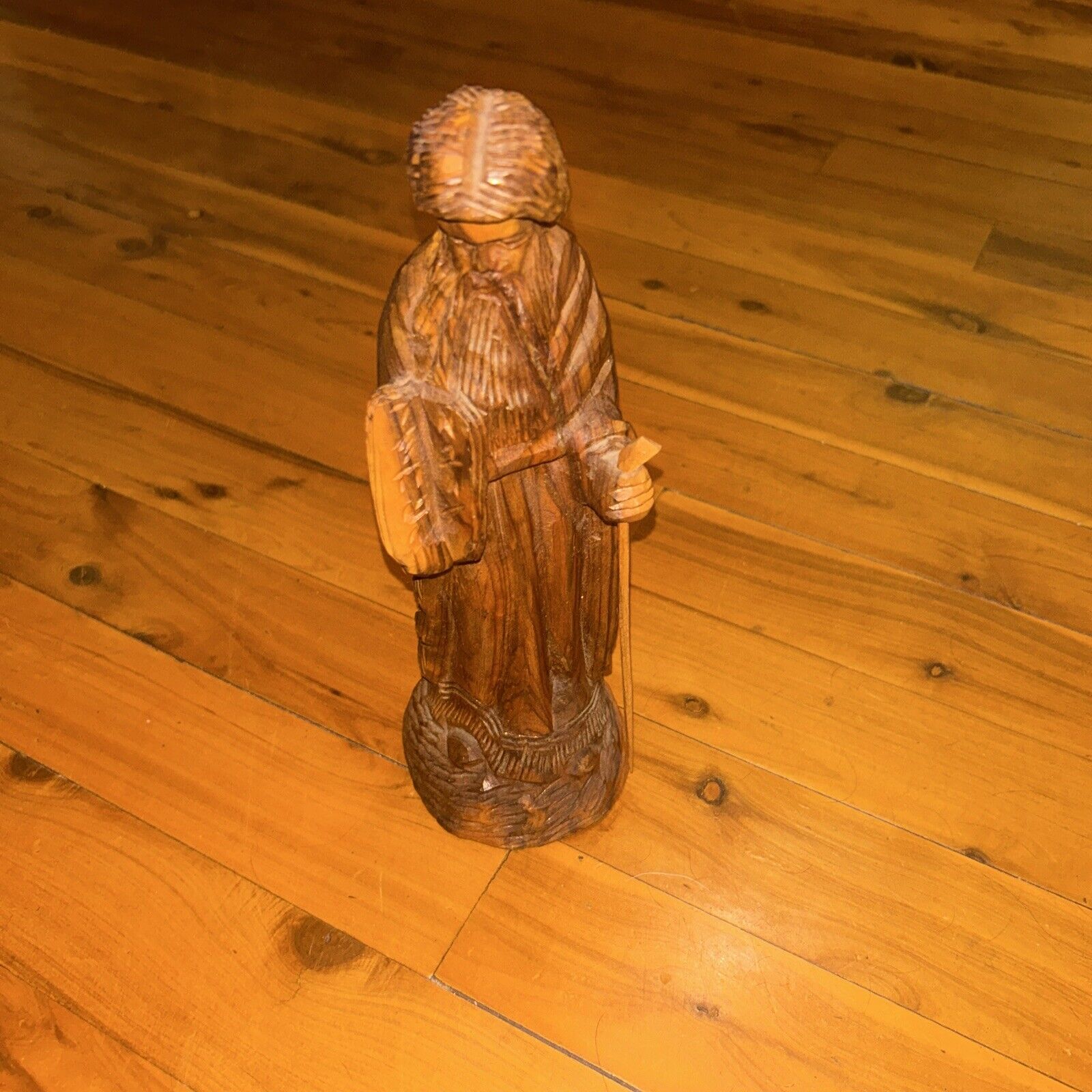 Hand Carved Wooden Moses Figurine Statue W/  Cane Wood Bethlehem 10 Commandments