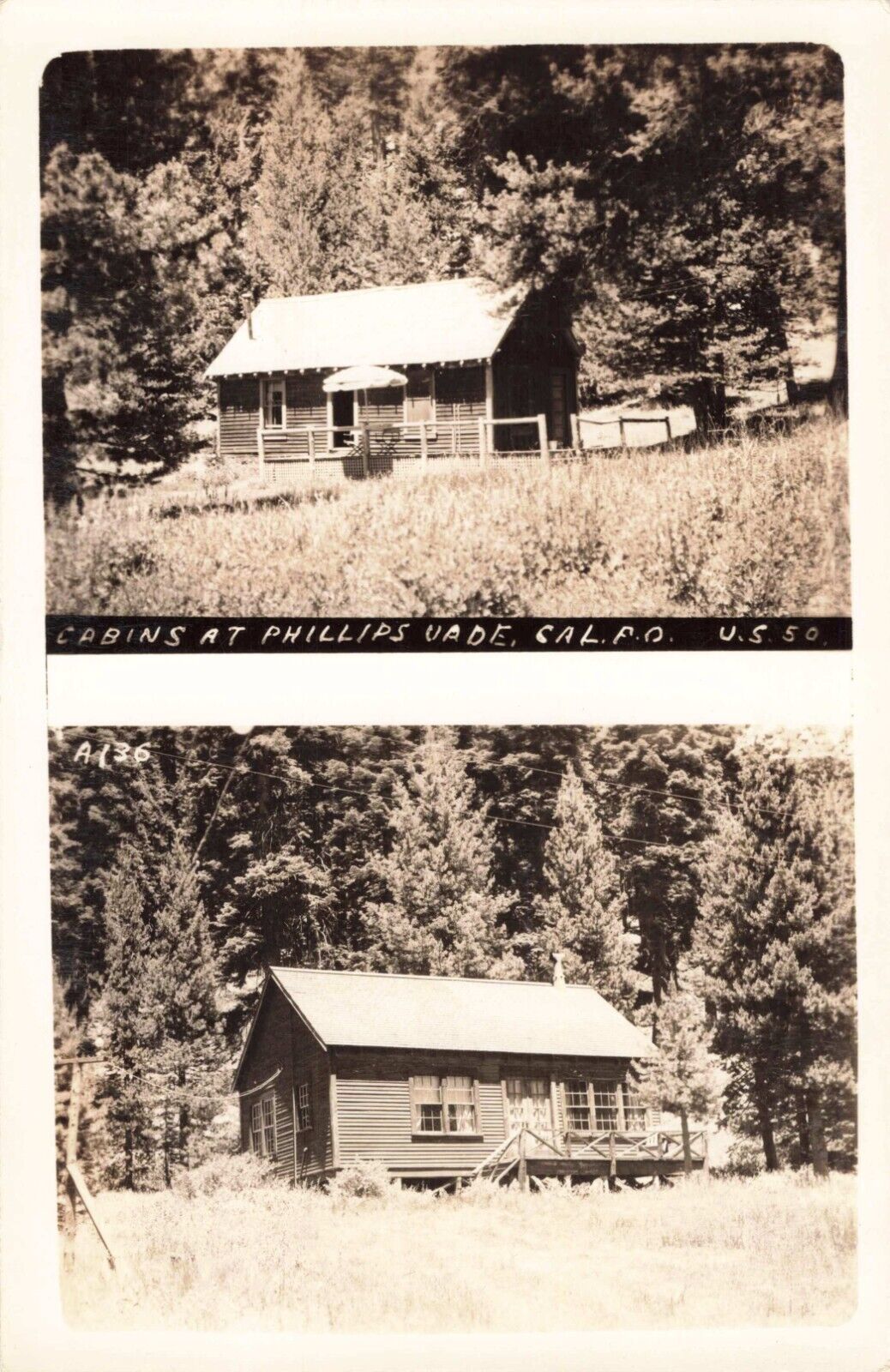 Cabins at Phillips Vade California CA Highway 50 c1940 Real Photo RPPC